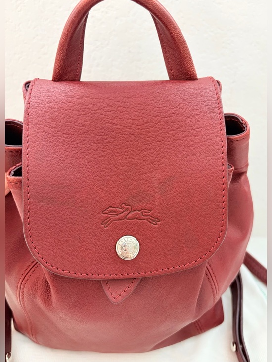 Auth LONGCHAMP Le Pliage Mini Burgundy Leather Backpack main image 14